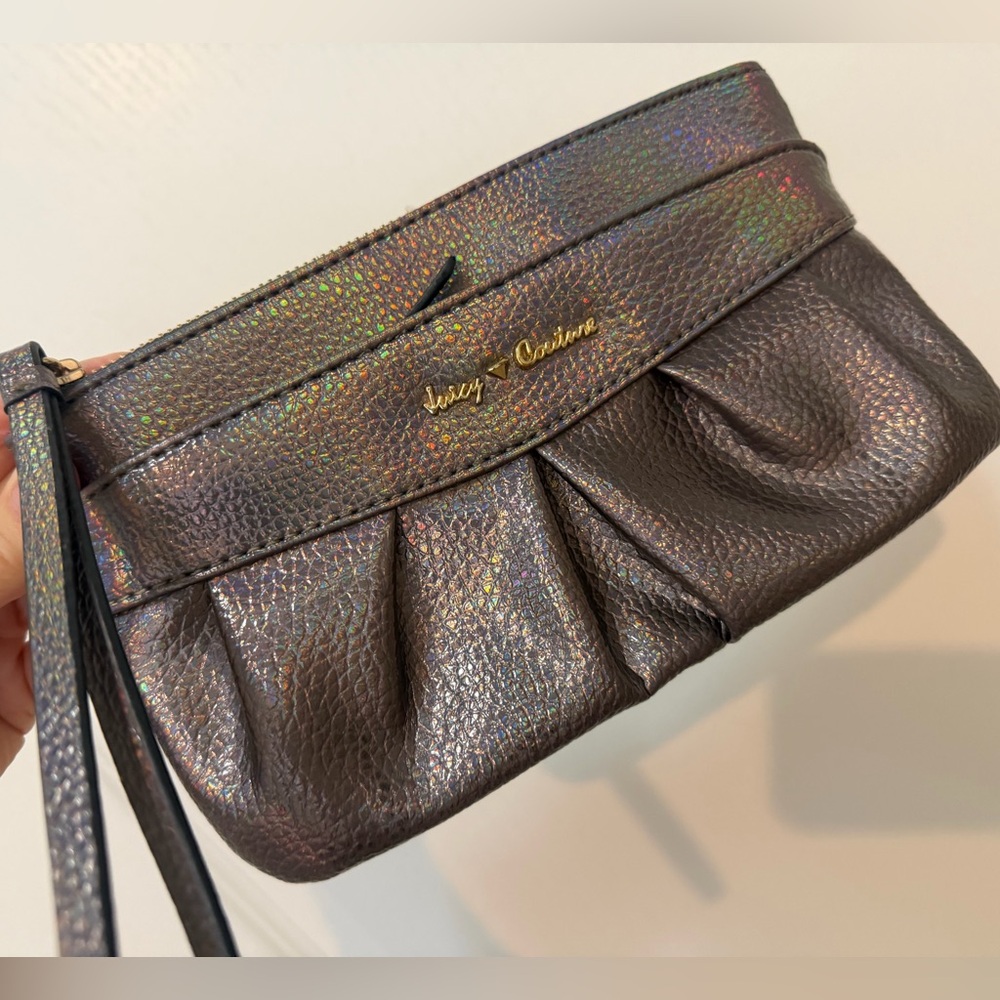 Juicy Couture Iridescent Silver Lavender Wristlet Clutch Wallet